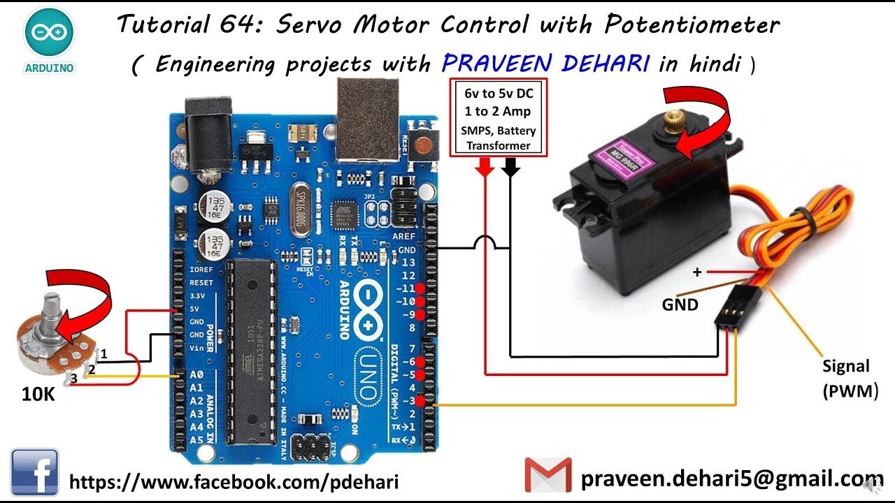 Servo Motor Control with Potentiometer : Tutorial 64 - YouTube Servo Motor Control with Potentiometer : Tutorial 64 - YouTube